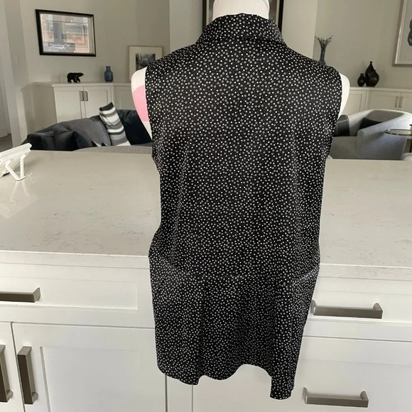 Tommy Hilfiger Sleeveless Collared Print Top w Keyhole Black + White Sz M NWOT - Picture 4 of 13